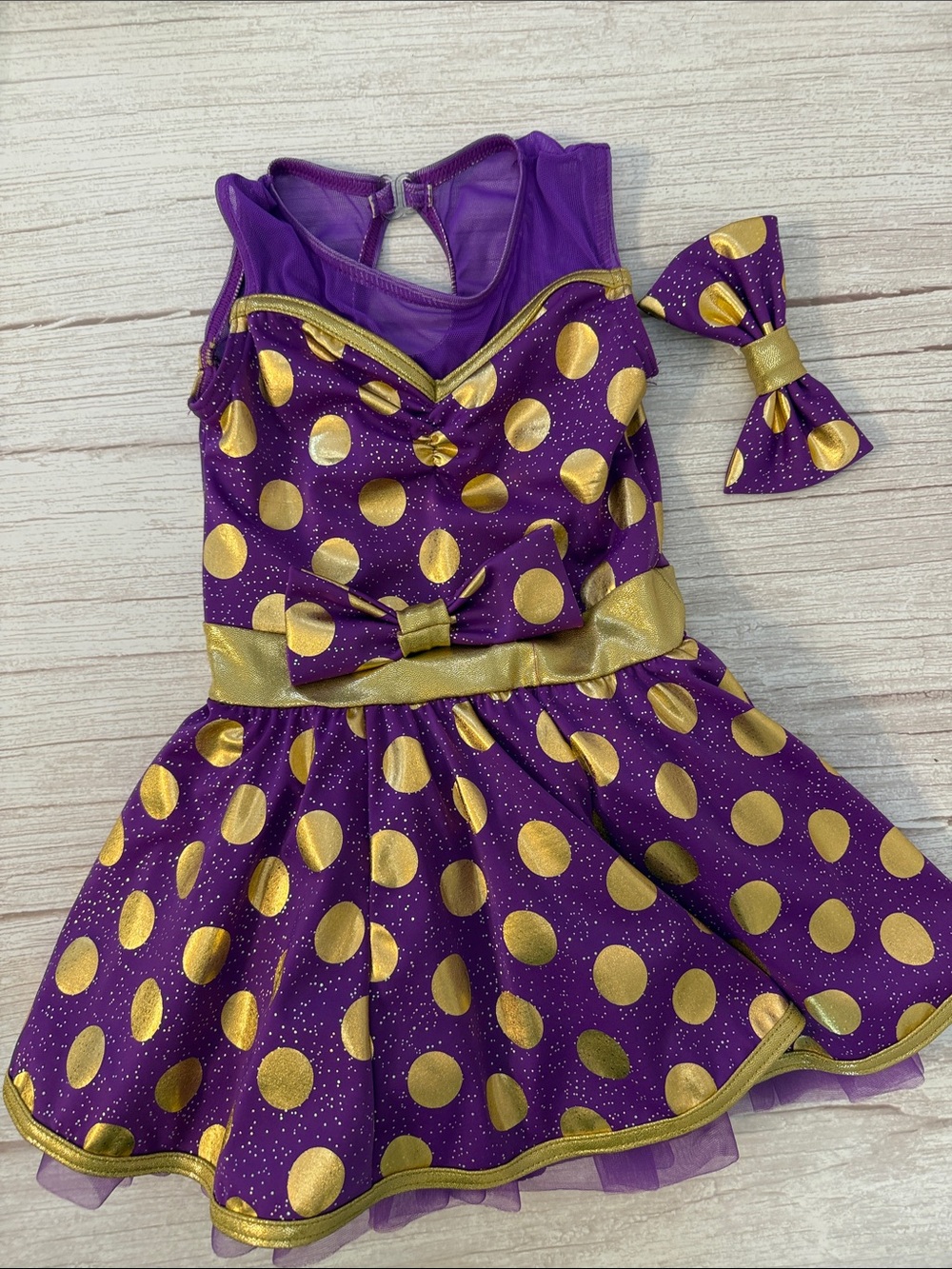 Weissman Child Size Small 6/6X Dance Costume Purple & Gold Hair Bow Tap Jazz